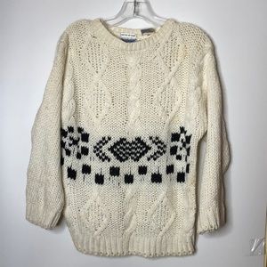 Midnight Blues Women's Sweater Black White Handmade Knitted Sweater Size L LARGE